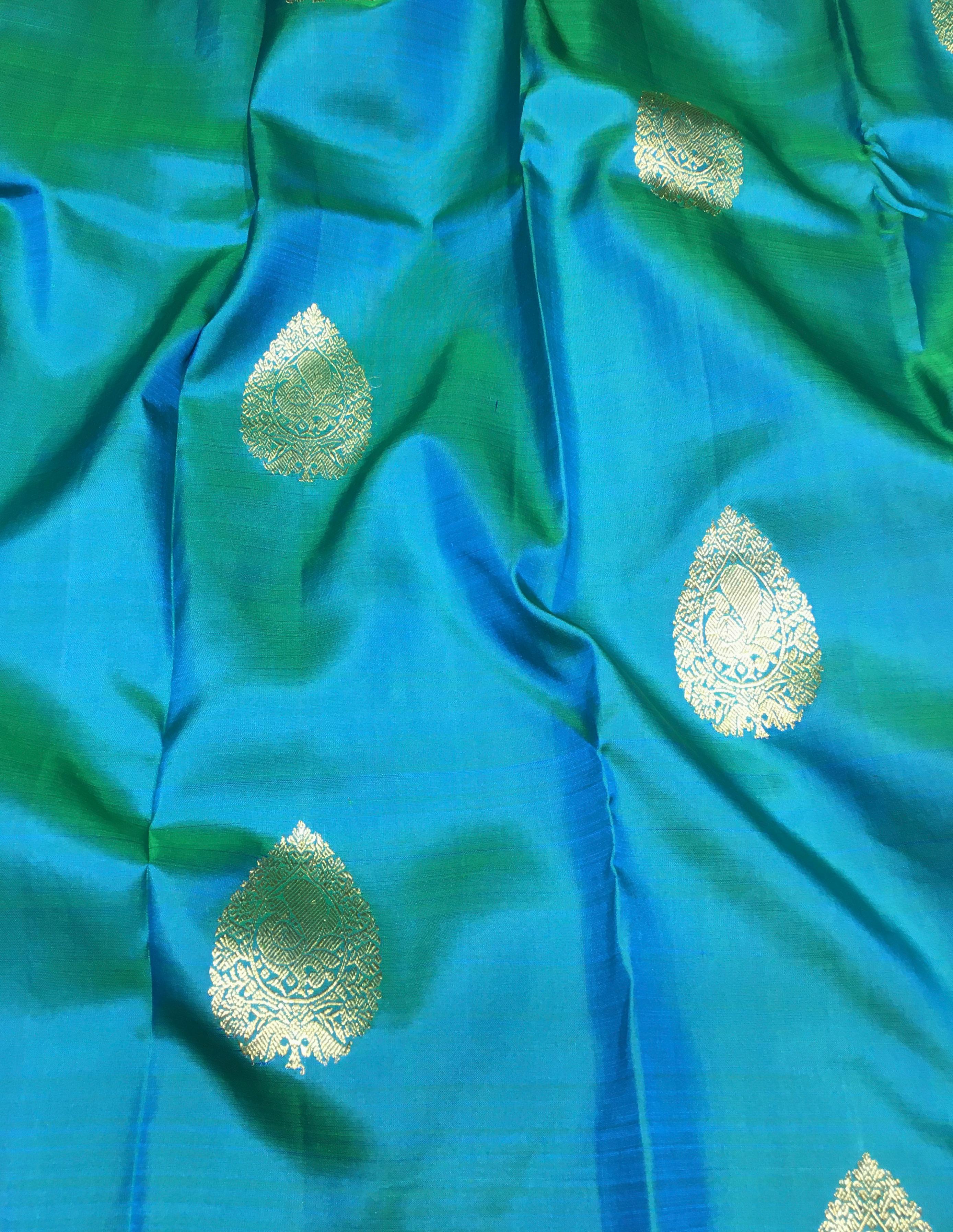 Peacock Blue and Royal Blue Traditional Kanjivaram Silk Saree-view2