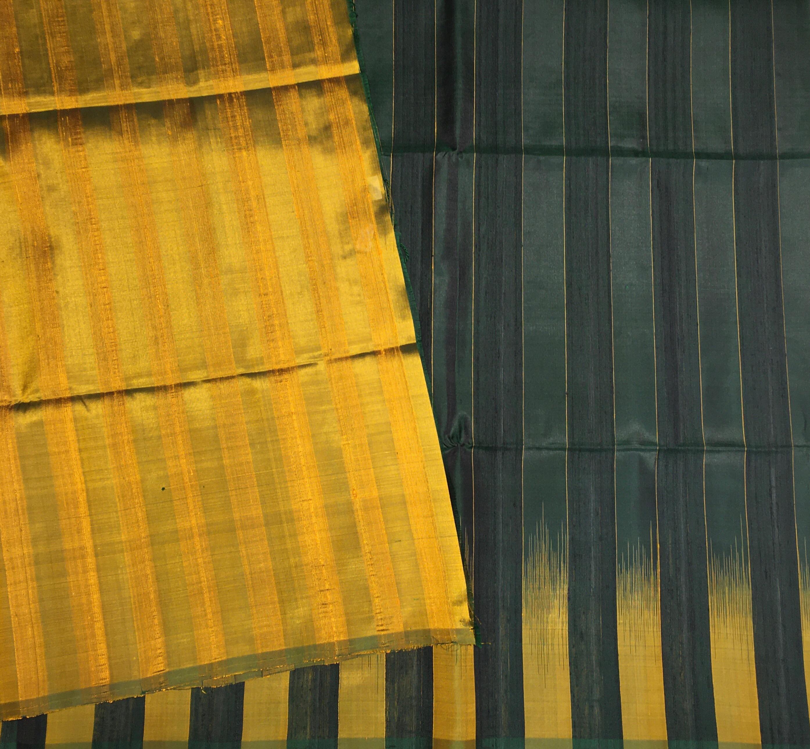 Bottle Green and Mustard Yellow Kanjivaram Soft Silk Saree-view3