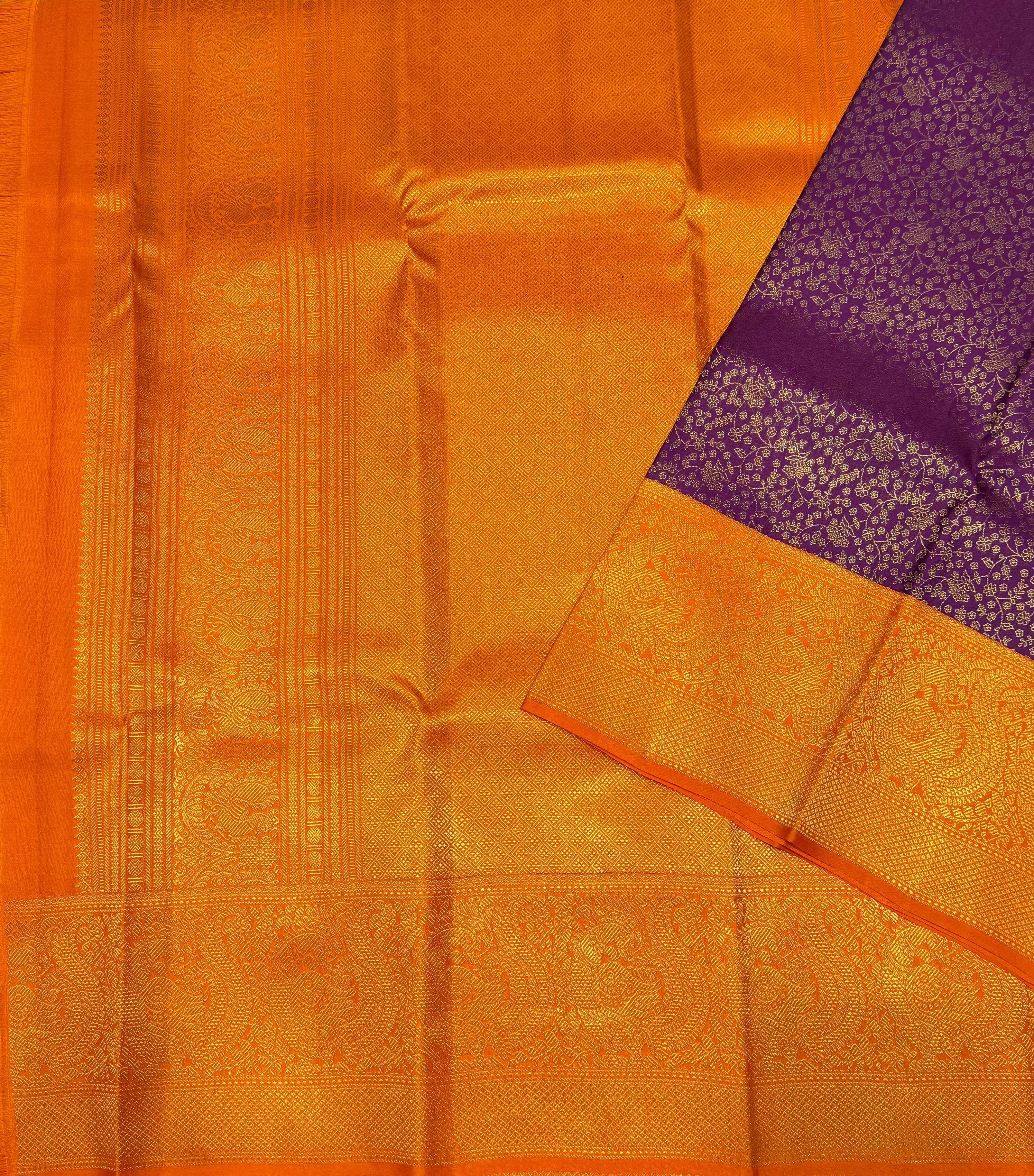 PURPLE AND ORANGE BRIDAL KANJIVARAM SILK SAREE-view3