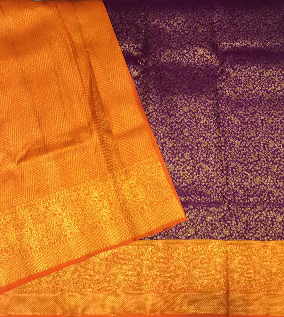 PURPLE AND ORANGE BRIDAL KANJIVARAM SILK SAREE-view1