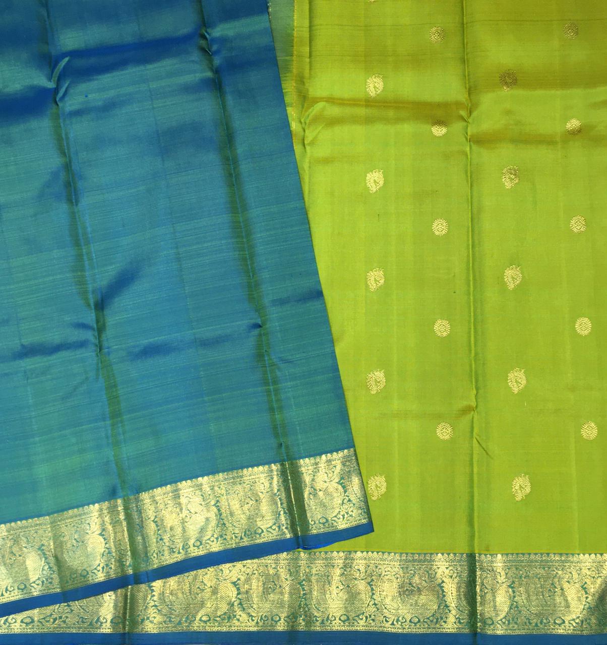 Parrot Green and Sky Blue Traditional Kanjivaram Silk Saree-view3