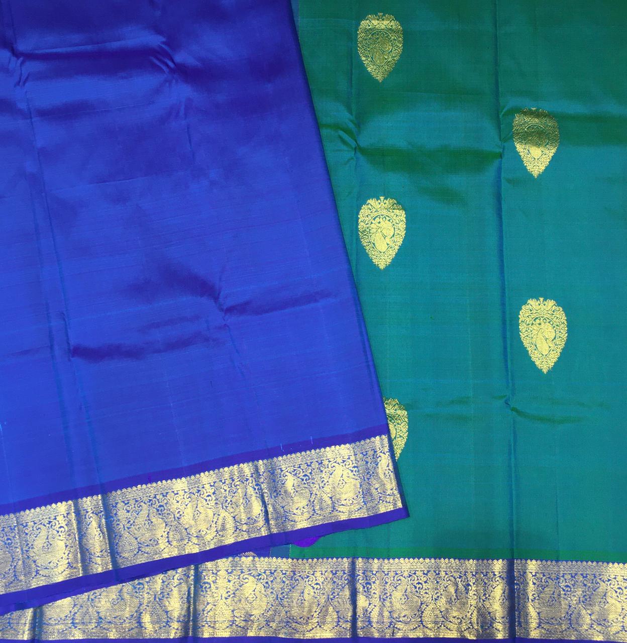 Peacock Blue and Royal Blue Traditional Kanjivaram Silk Saree-view3