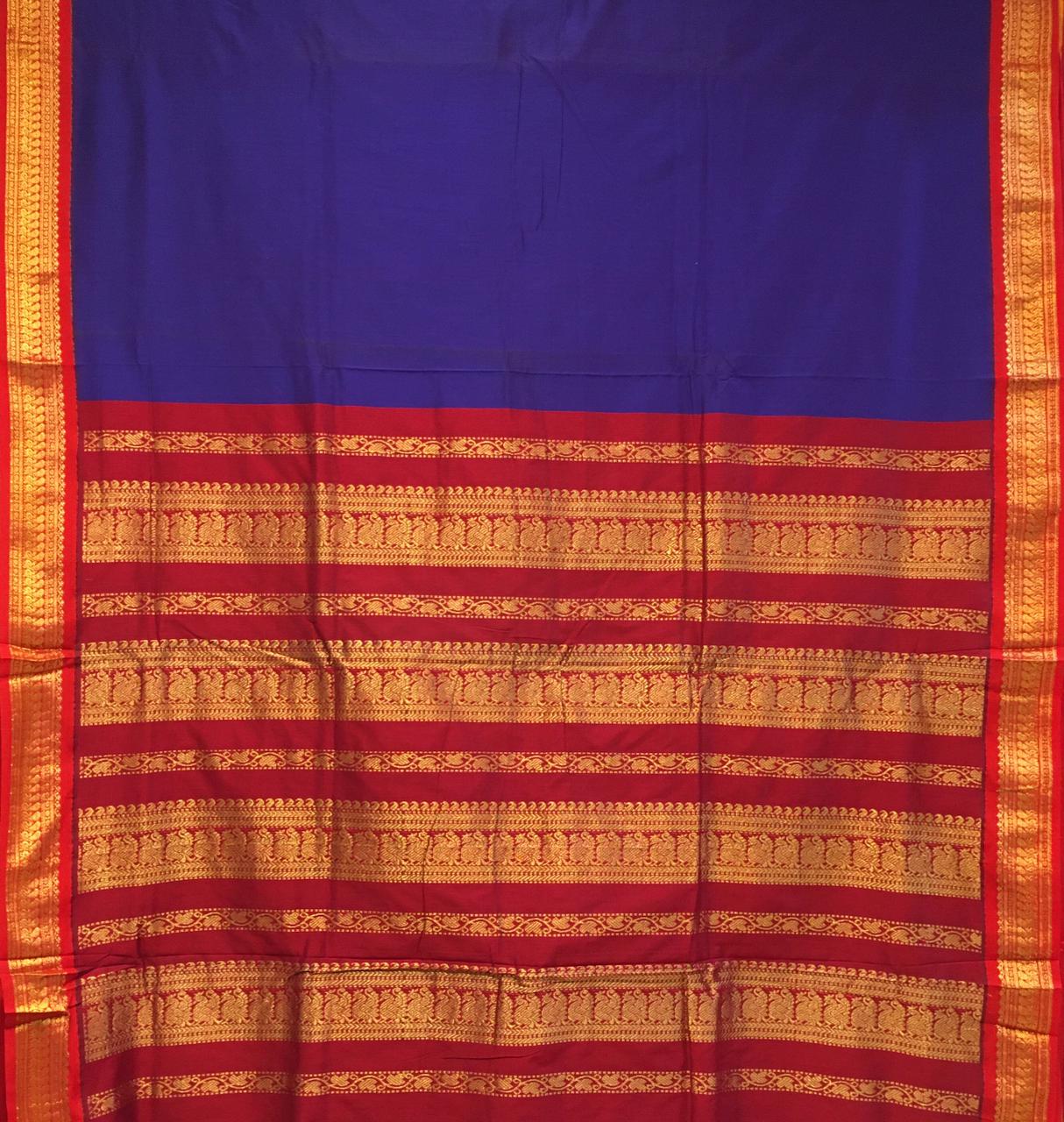 Royal Blue And Red 9-Yards Silk Cotton Saree