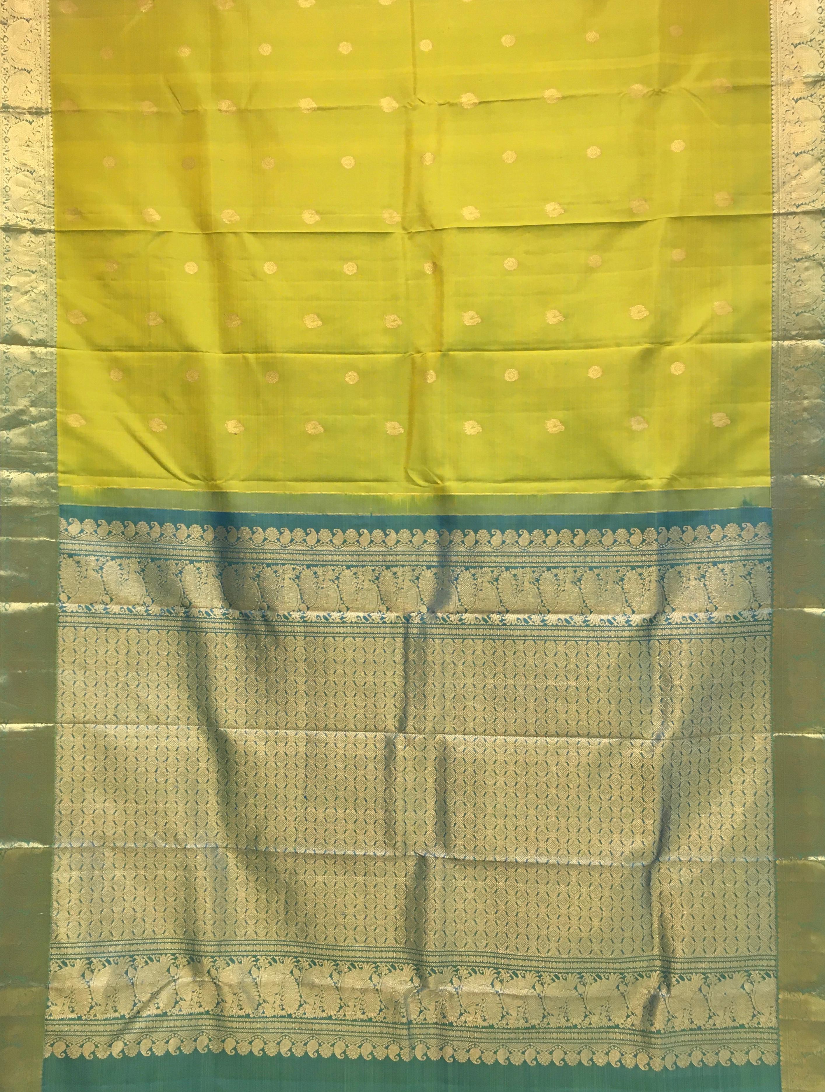 Parrot Green and Sky Blue Traditional Kanjivaram Silk Saree-view4