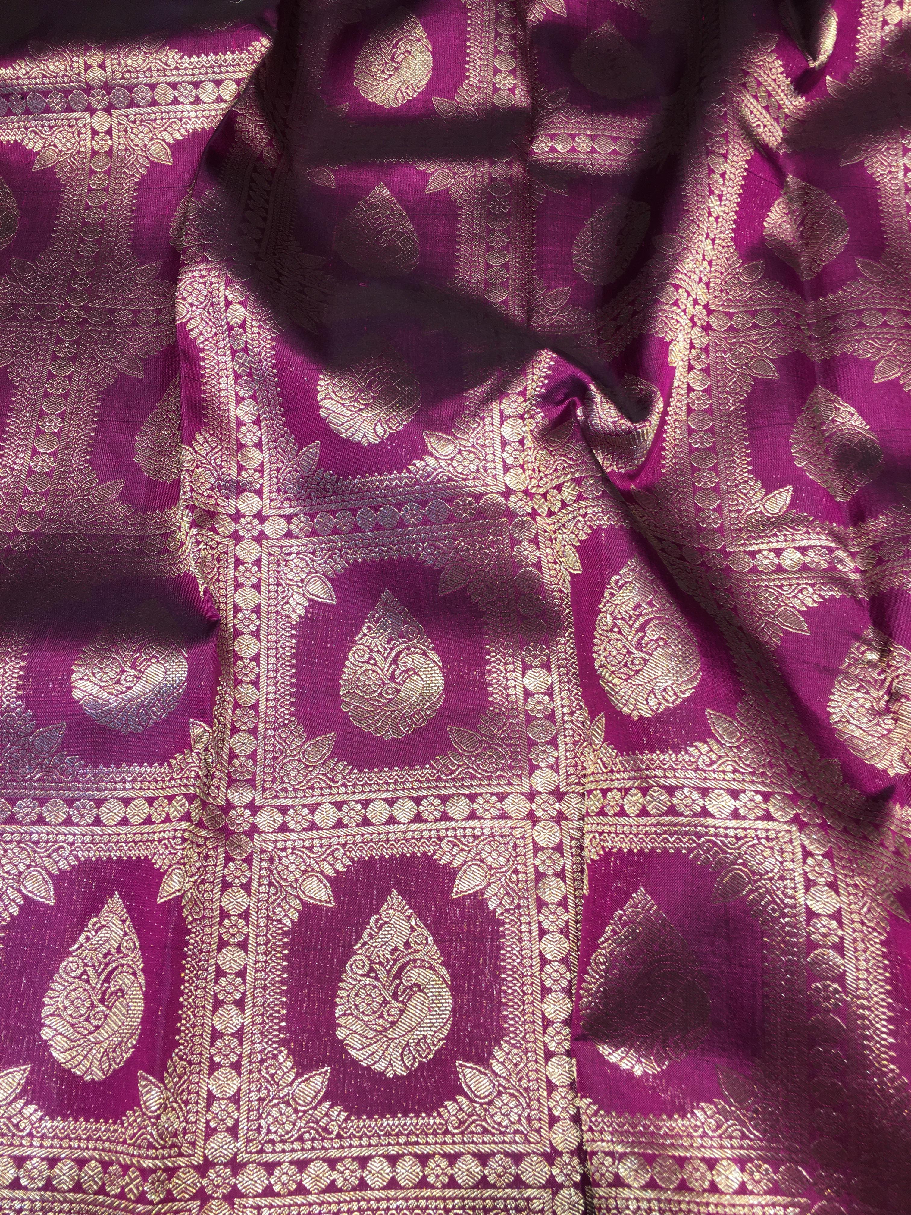 Deep Wine and Aqua Blue Borderless Kanjivaram Silk Saree-view2