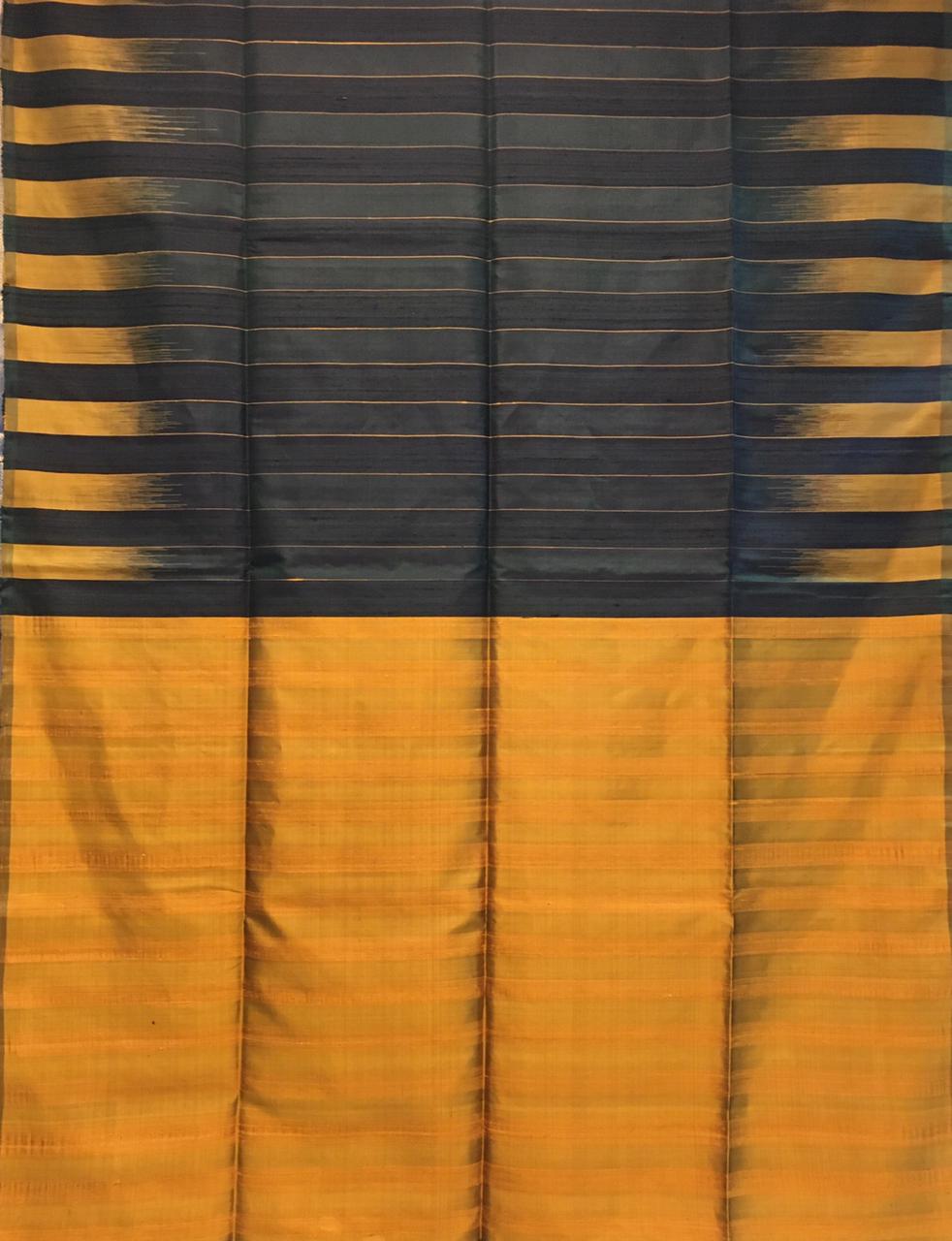 Bottle Green and Mustard Yellow Kanjivaram Soft Silk Saree-view4