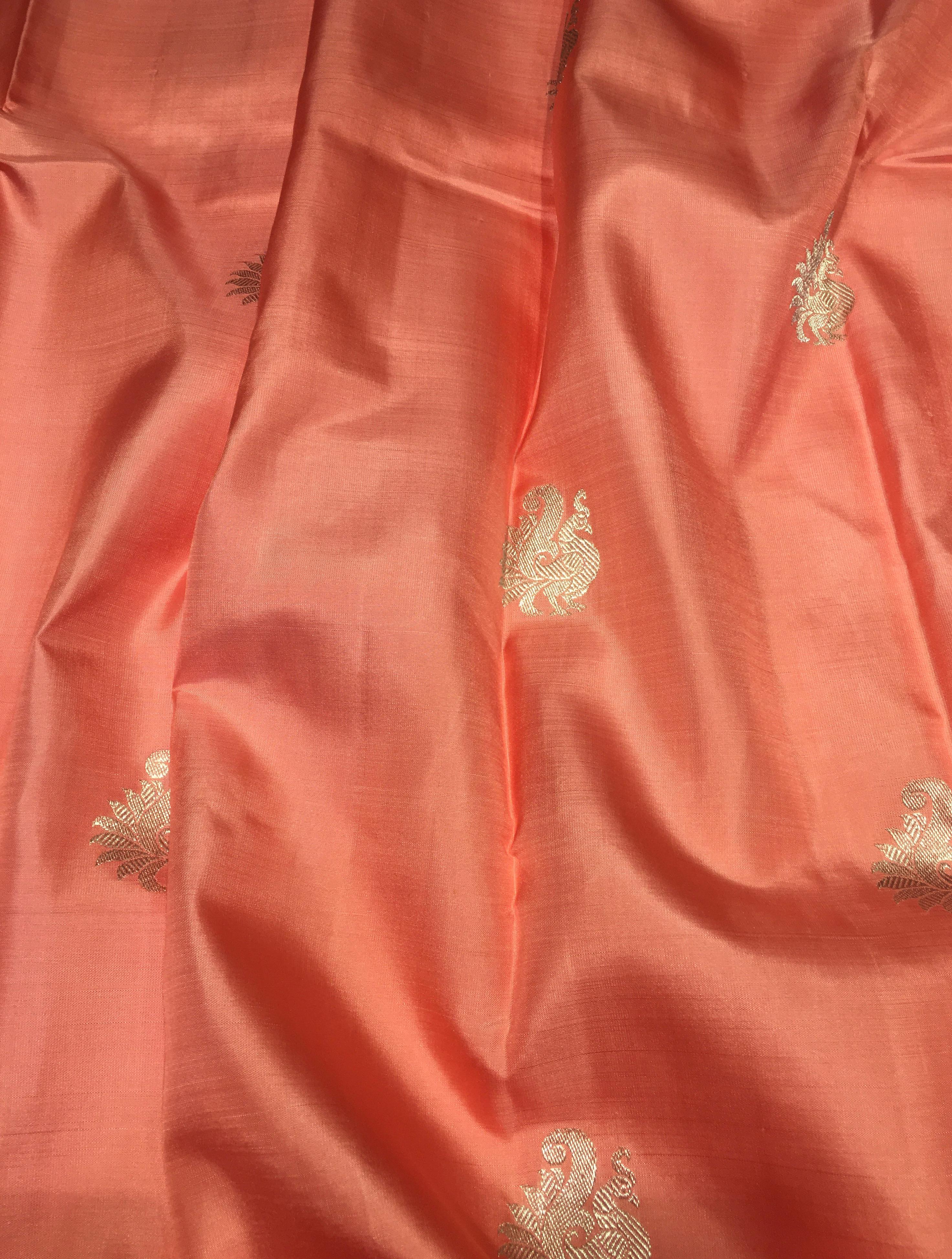 Peach and Royal Purple Borderless Kanjivaram Silk Saree-view2