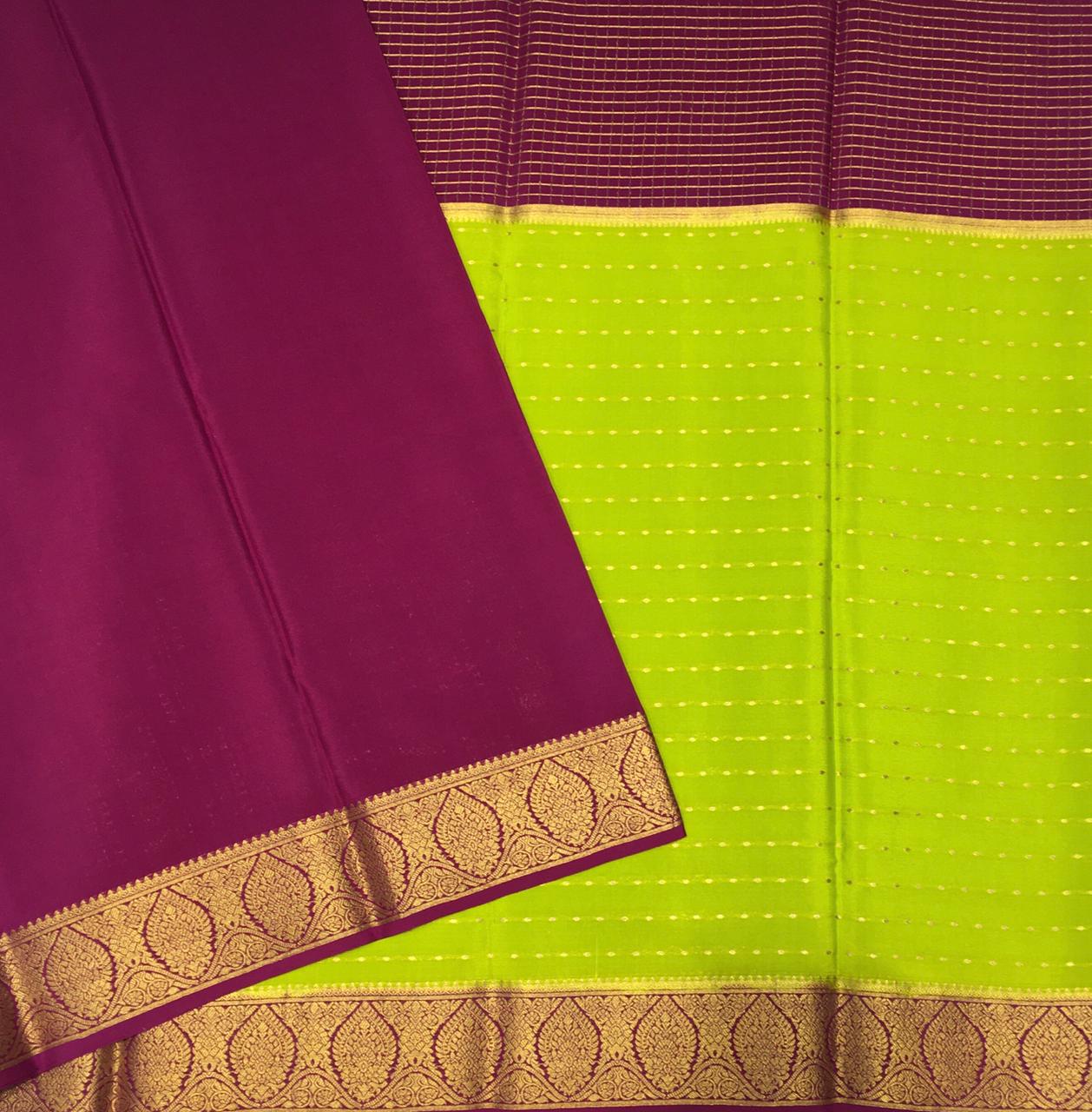 Parrot Green and Magenta Pure Mysore Silk-view3