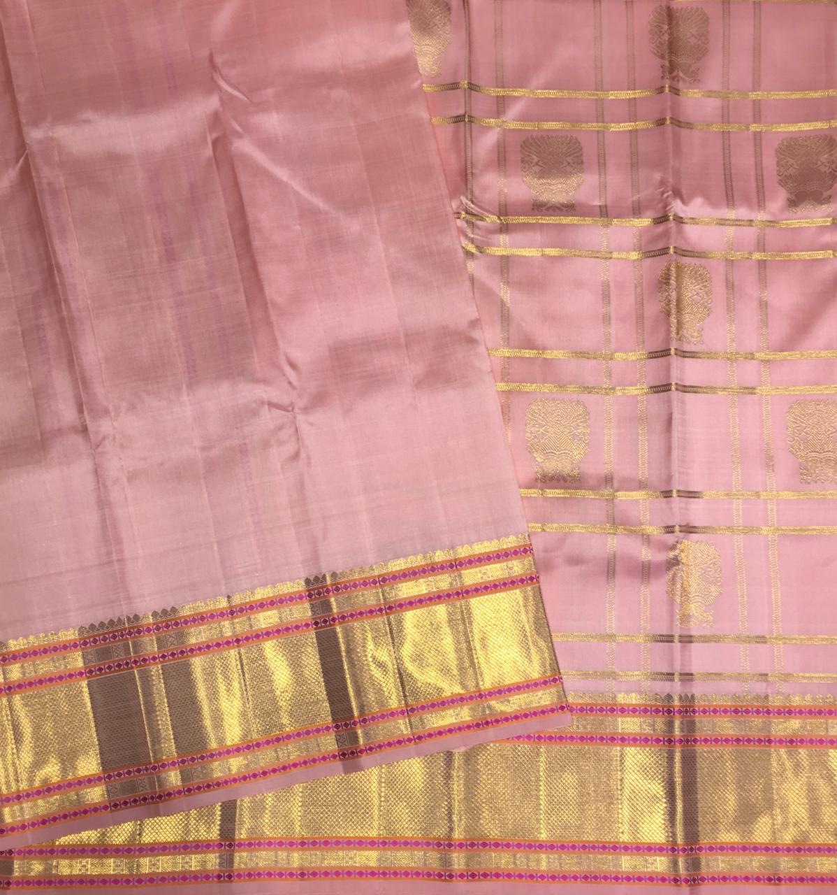 Baby Pink and Gold Korvai Kanjivaram Silk Saree-view3
