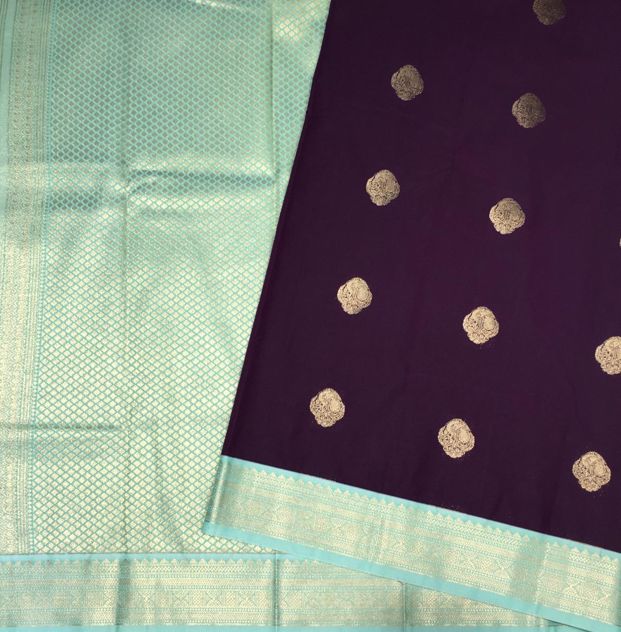 Purple and Sea Green Semi Kanjivaram Saree-view1