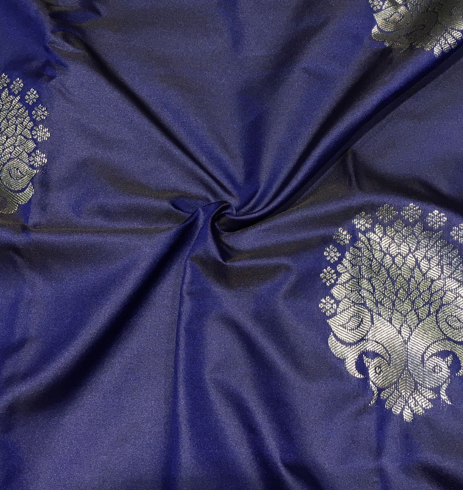 Navy Blue and Magenta Pink Semi Kanjivaram Saree-view2