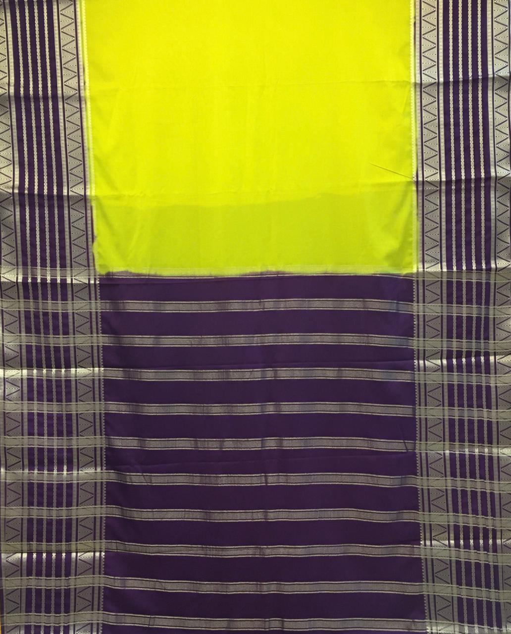 Lemon Yellow and Purple Crepe Saree-view4