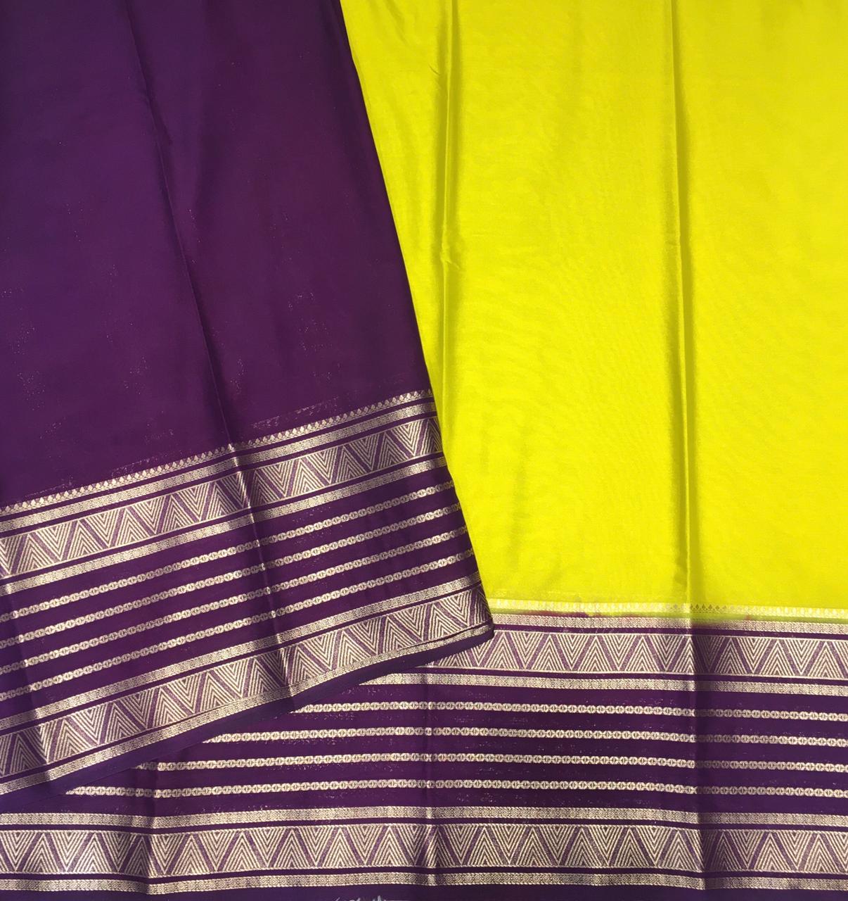 Lemon Yellow and Purple Crepe Saree-view3