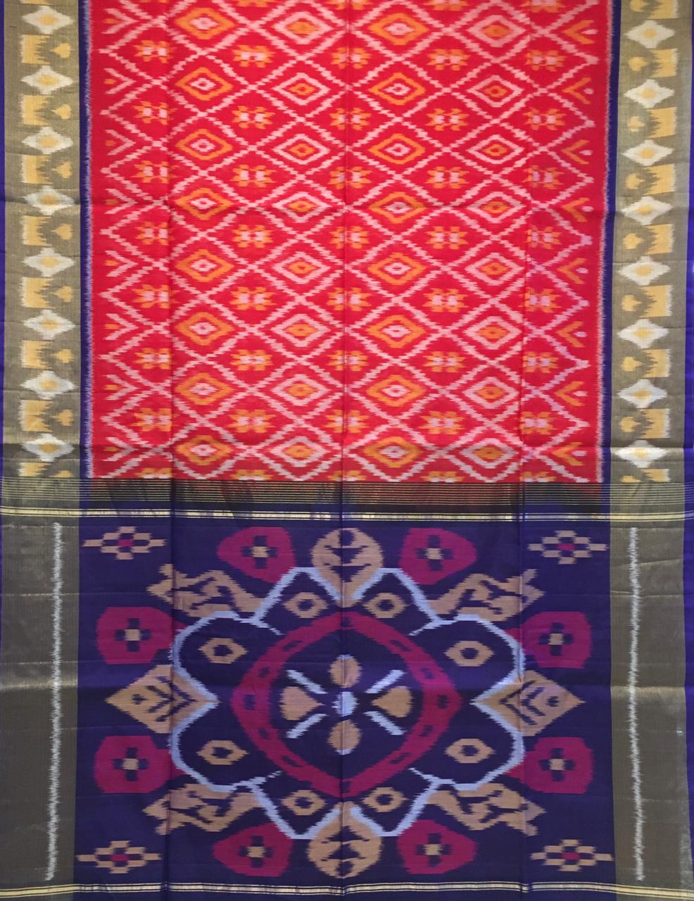 Red And Royal Purple Pochampally Silk Cotton Saree