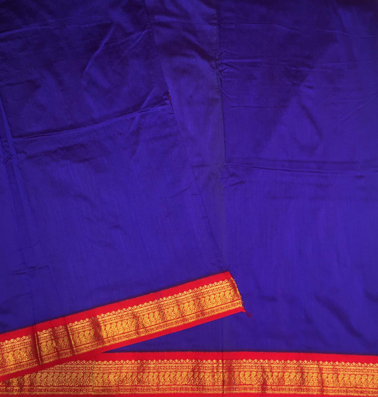 Royal Blue And Red 9-Yards Silk Cotton Saree