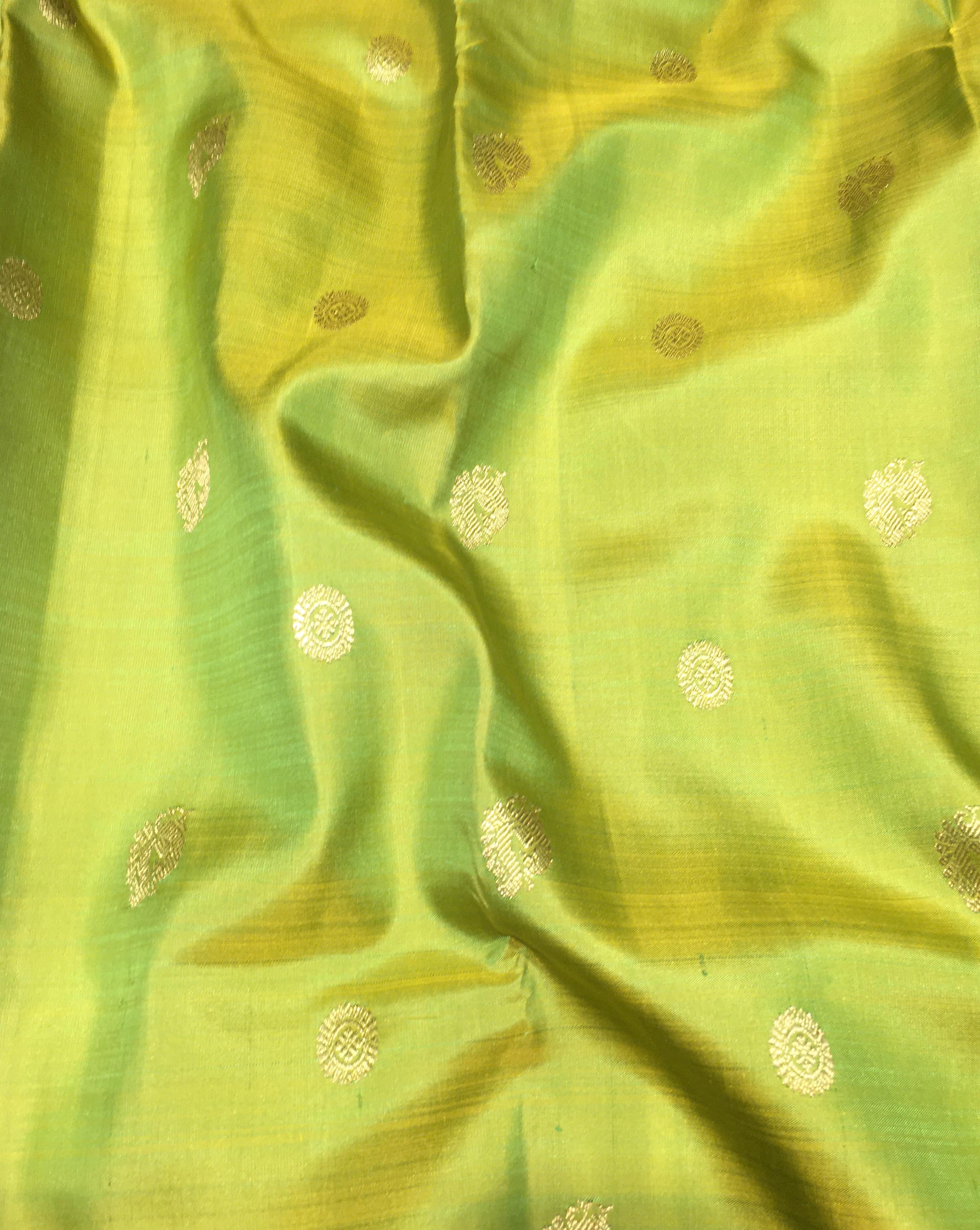 Parrot Green and Sky Blue Traditional Kanjivaram Silk Saree-view2